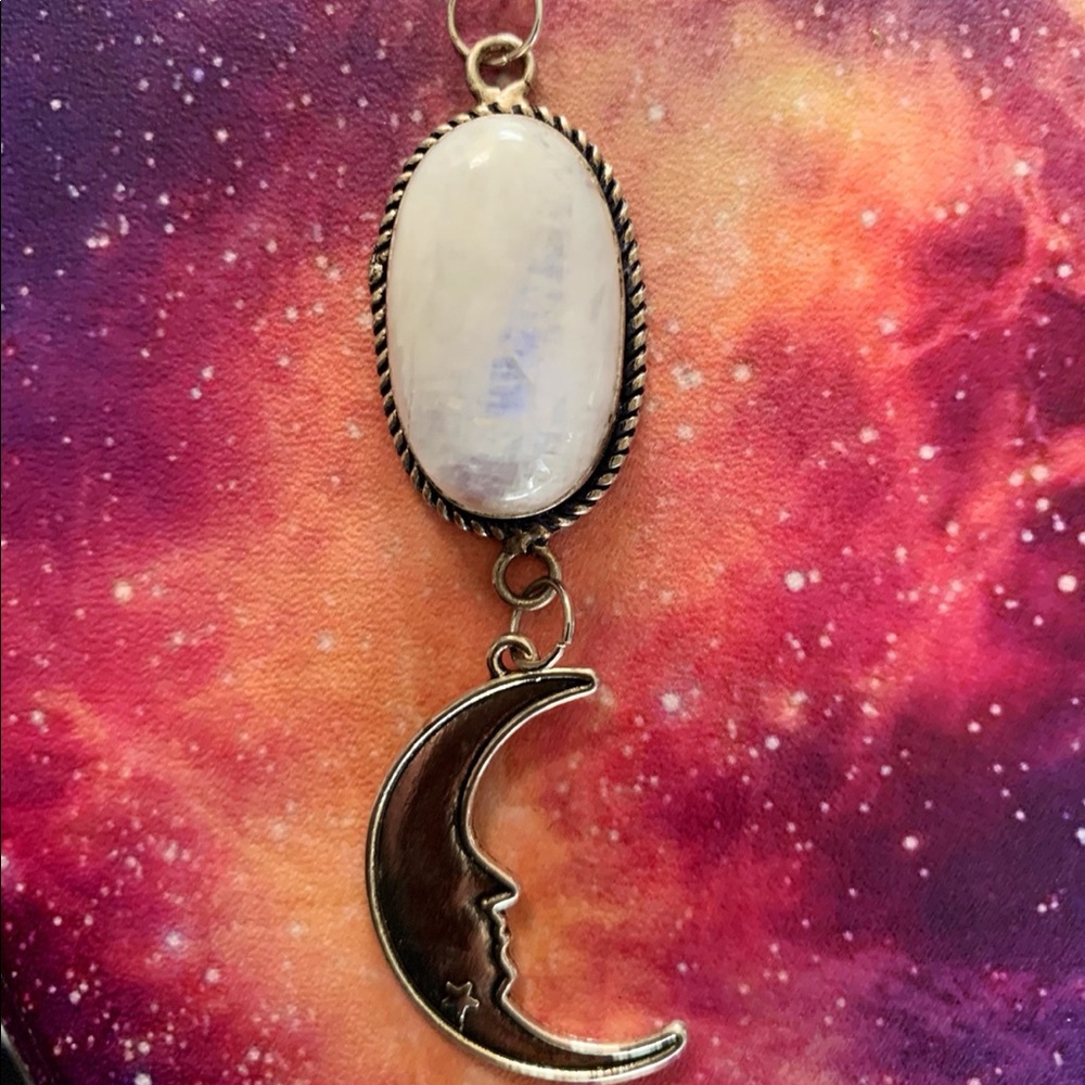 Rainbow Moonstone moon Necklace, hecate ritual jewelry, celestial moonstone